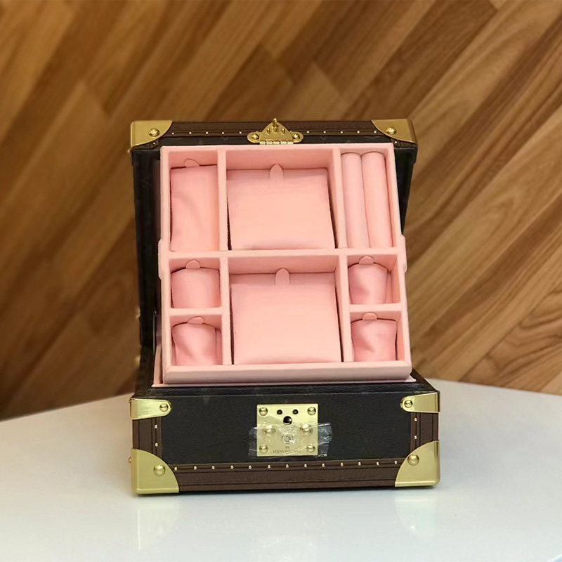 

Designer Velvet Lined Gold Metal Hardware Handmade Elegant Design Practical Ornament Box Jewelry Box, Brown