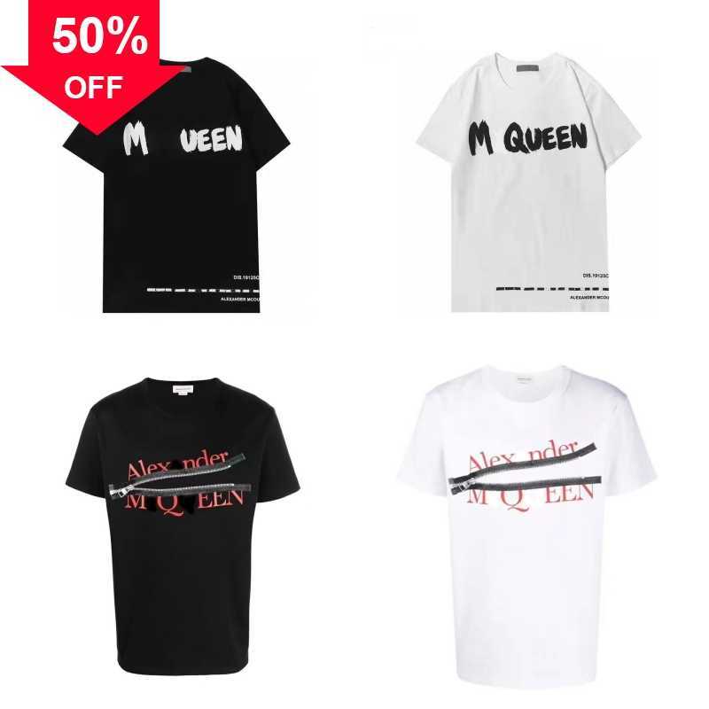 

Men's Polos Mens Shirts Letter Print Shirts Luxury Fashion Designer Summer High Quality Mcqueen White and Black Short Sleeve Size S-5xl s to 2xl size