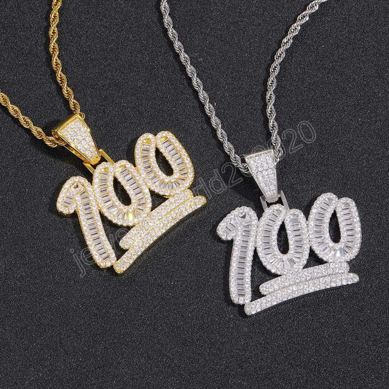 

100 Pendant Iced Out T Square Diamond Micro Set Zircon Necklace Gold Silver Plated Jewelry