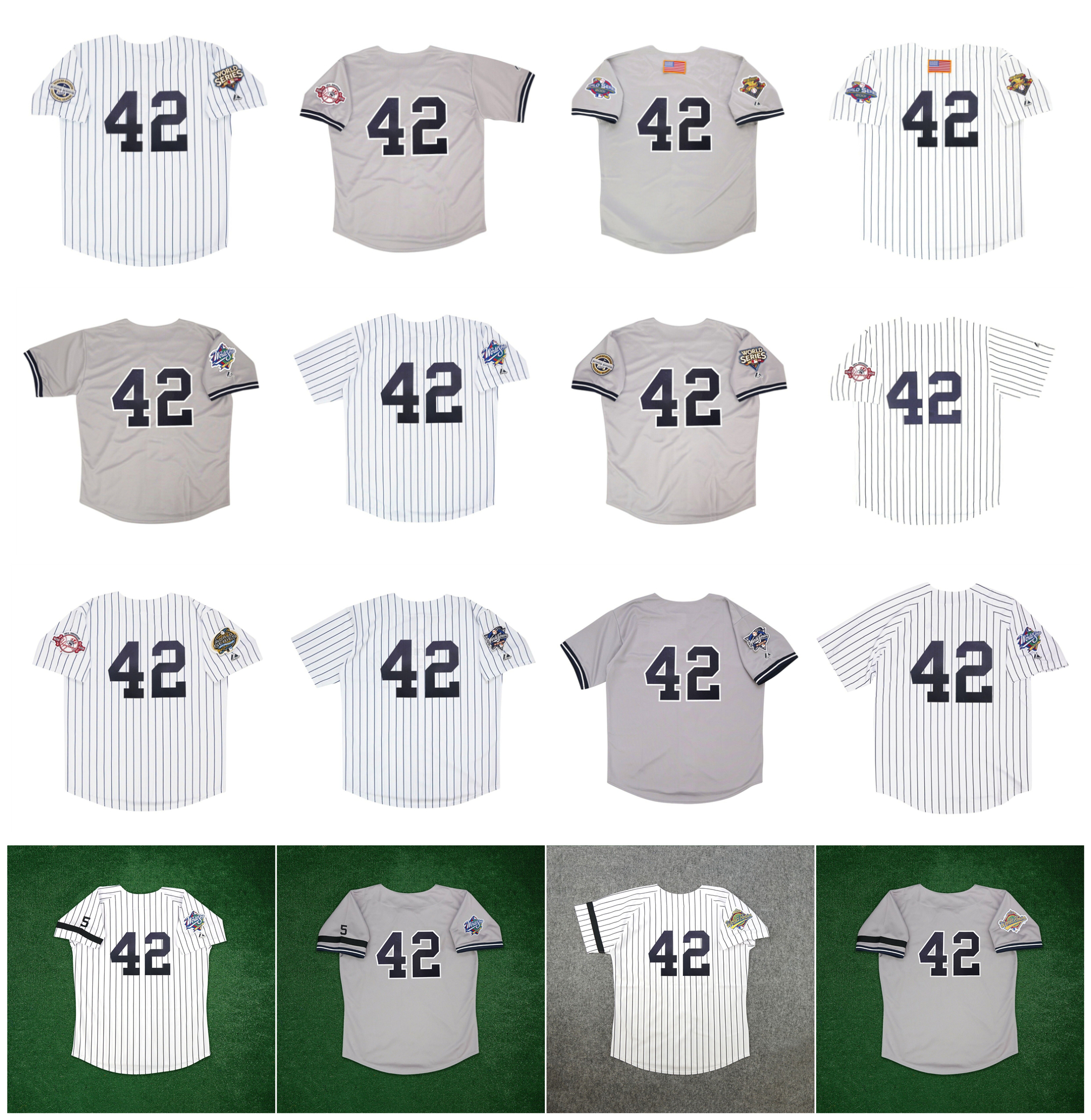 

Yankees Mariano Rivera World Series New Baseball Jerseys York 1996 2001 1999 1998 2000 2003 2009 Grey White Size S-4XL, As pic