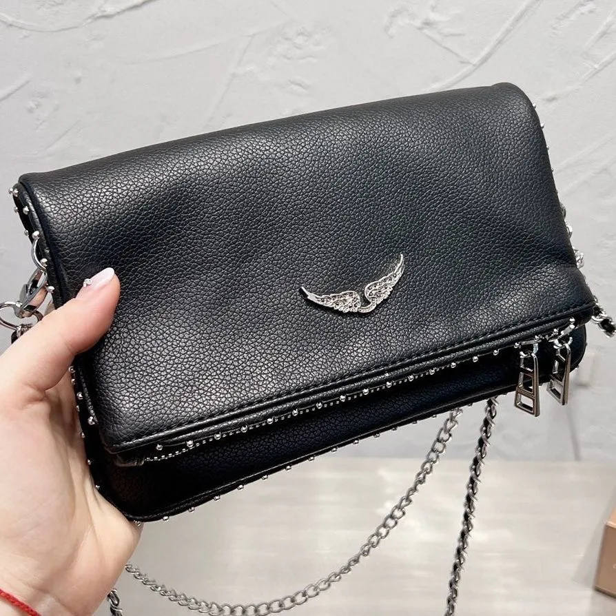

Zadig Voltaire ZV Chains Bags Designer Wings Diamond-ironing Woman Bag Women Shoulder Bag Rivet Handbag Crossbody Purse Leather Cross Body Chain Handbags, As pic 2-white-27cm