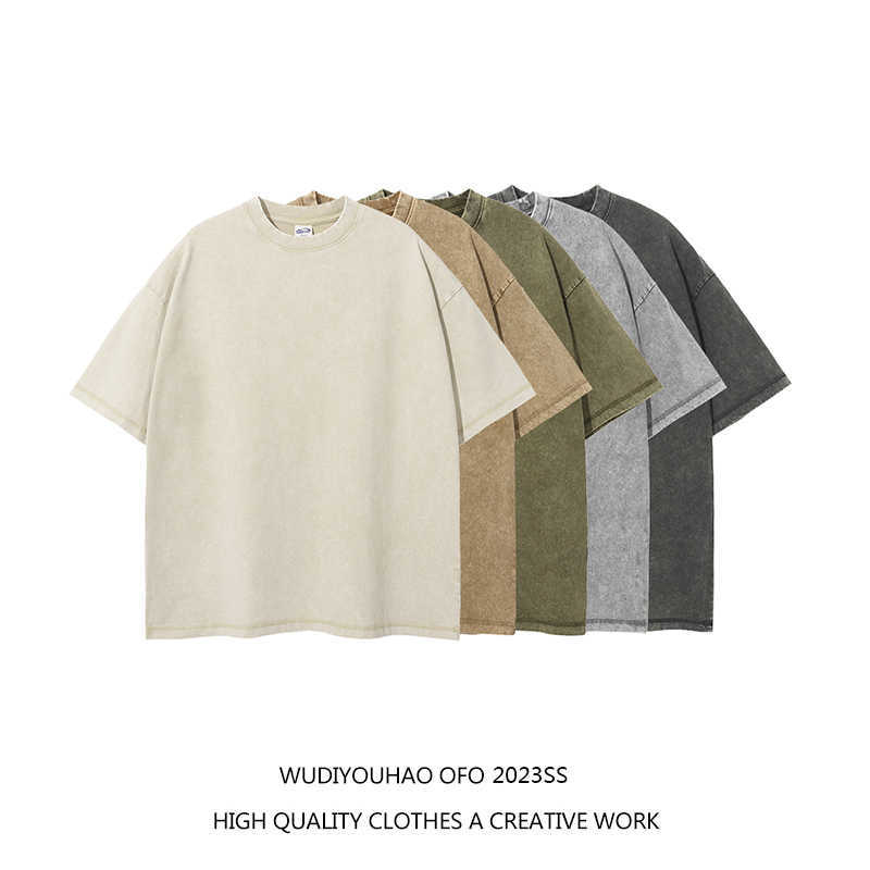 

ESS Tees T-Shirts Luxury Designer fashion clothing FEARs OF GOD 275G American Wax Dye Wash Water Old Craft Short Sleeve T-shirt Loose FOG Men, Batik light grey