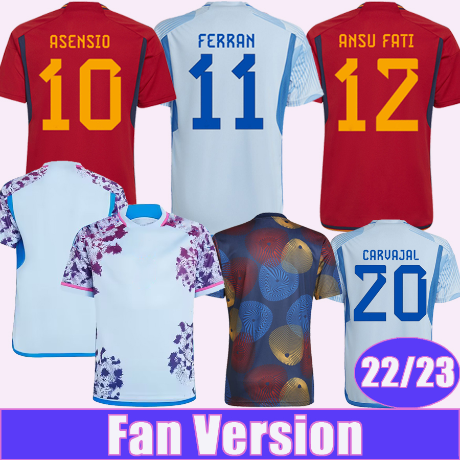 

22 23 SpAIn Fans Mens Soccer Jerseys KOKE GAVI ANSU FATI FERRAN ASENSIO OLMO SERGIO CARVAJAL LLORENTE R. Home Away Football Shirts Pre-match uniform, Qm13340 2023 away no patch