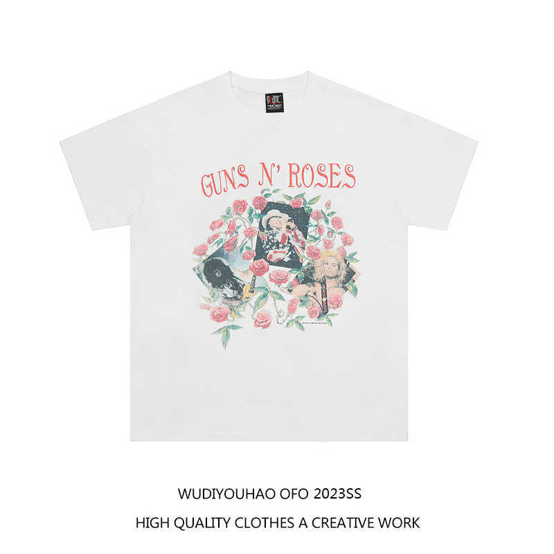 

ESS Tees T-Shirts Luxury Designer fashion clothing FEARs OF GOD Fog Gunsn Rose Gun and Flower Band Rose American Casual Loose Short Sleeve T-shirt Summer Couple, White