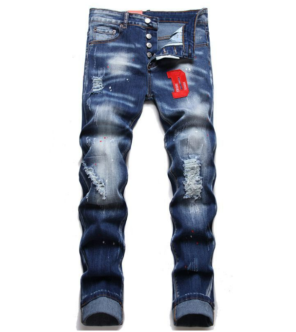 

Men's Jeans Dsquare European and American Luxury Designer d2 Slim Fit Elastic Embroidery Pants Fashion Swing Paint Clothing US Size 28-38 WWNZ