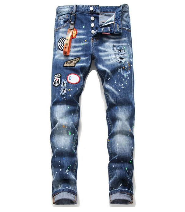

Men's Jeans Dsquare European and American Luxury Designer d2 Slim Fit Elastic Embroidery Pants Fashion Swing Paint Clothing US Size 28-38 VLJN