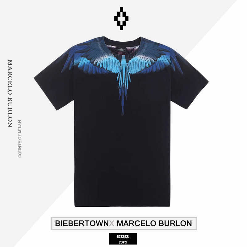 

2023 Designer Marcelos Burlons Pink Purple Winged Short Sleeve Men's and Women's Street T-shirts Summer Fashion Ins UJCK, Black2