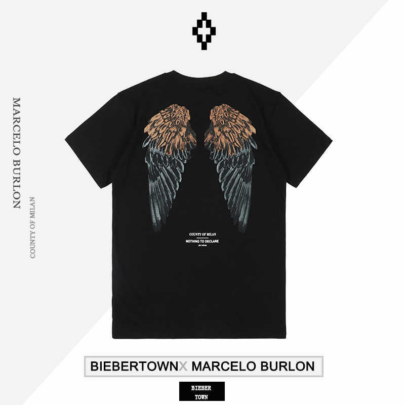 

Designer Trendy Marcelos Burlons Back Wing Short Sleeve T-shirt for Men and Women HKEQ, White4