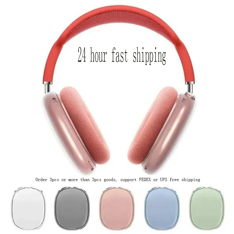 

For Airpods Max s Earphones Accessories airpod max Headset Transparent TPU shell Solid Silicone Waterproof Protective case AirPods Maxs Headphones Cases, Red