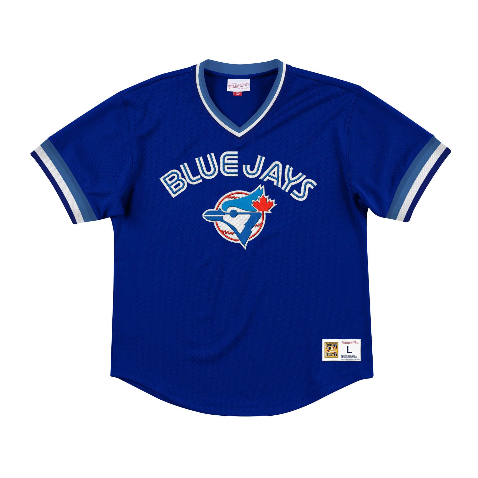 

Blue Jays Mitchell Ness Toronto Cooperstown Mesh Batting V-Neck Baseball Jersey Blue Size S-4XL, As pic