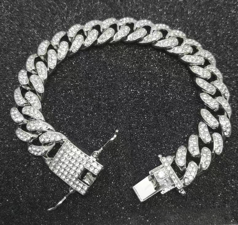 

Mens Luxury Iced Out Diamond Fashion Chain Bracelets Bangles 18K Gold Silver Cuban Link Miami Bracelet Hip Hop Jewelry