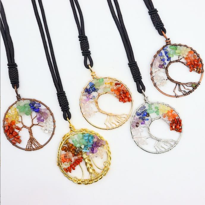 

7 Chakra Quartz Natural Stone Pendant Tree of Life pendulum Necklace for Women Healing Crystal Necklaces Pendants Reiki Jewelry