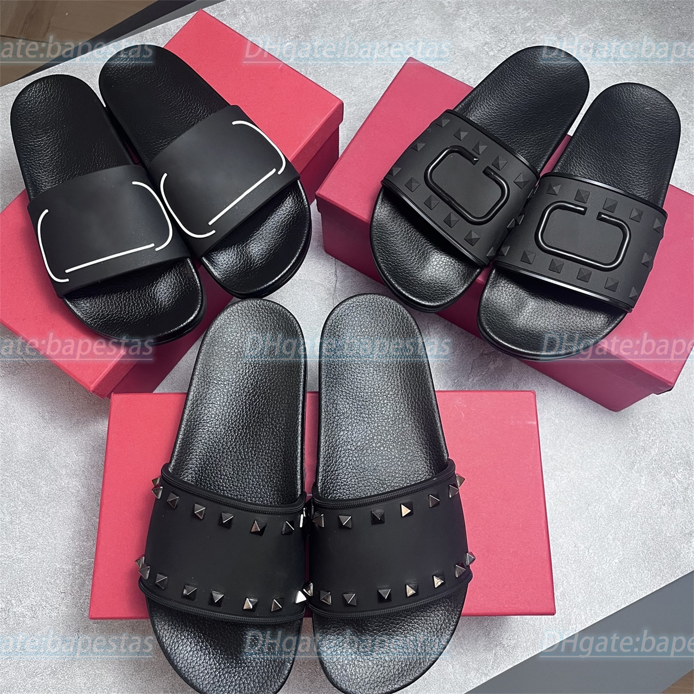 

men women luxury brand designer slippers flat summer sliders Letter rubber rivet comfort pool Beach sexy thick platform sandals summer shoe flip flop, #4