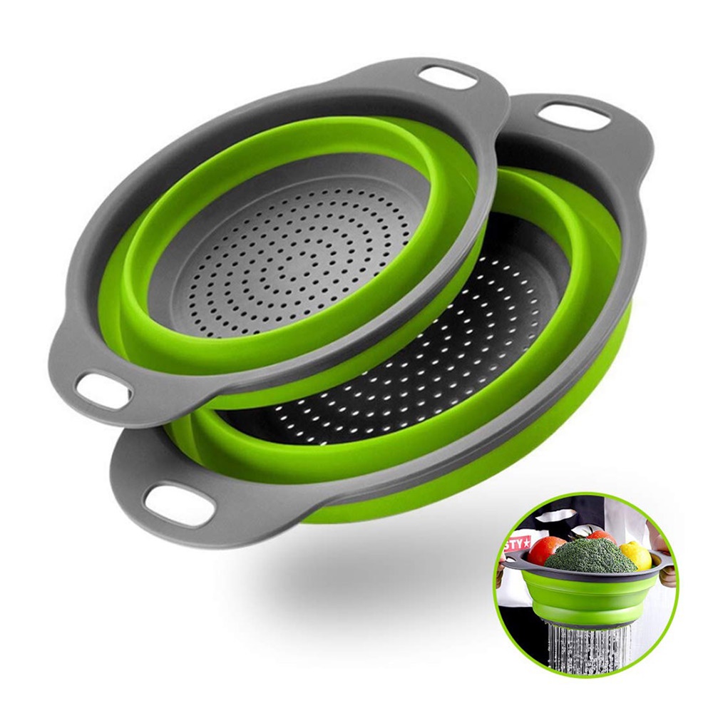 

Foldable Silicone Colander Fruit Vegetable Washing Basket Strainer With Handle Strainer Collapsible Drainer Kitchen Tools Cleaning Basin