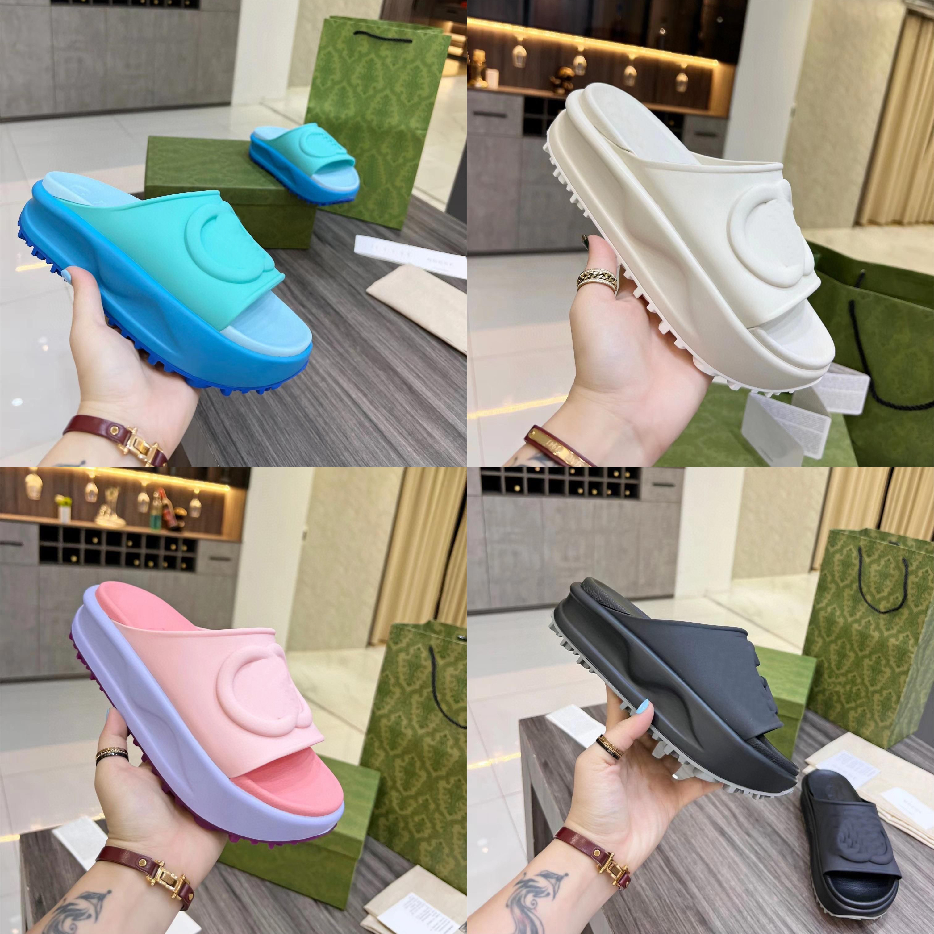 

Embroidery thick soled slippers Sandals women's 2022 new sponge cake with super height increase outside wear one word slipper women's shoes, 23