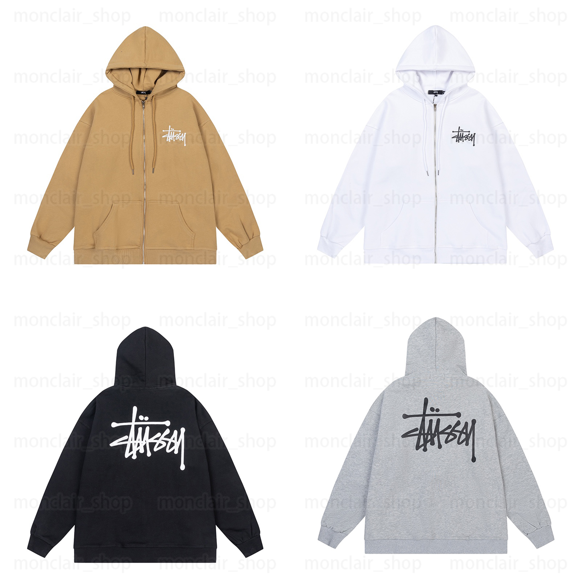 

Designer hoodie STUSSYS Men' classic printed zipper coat couple style hoodie, Black