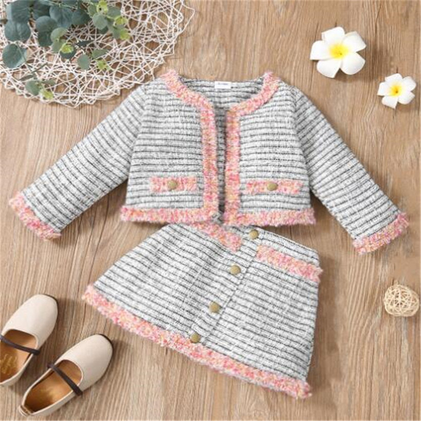 

New Style Kids Girls Clothes Sets Autumn Winter Girl Baby Coat Tops with Skirts 2-piece Suit Children Clothing Toddler Infant Outfit, Pink