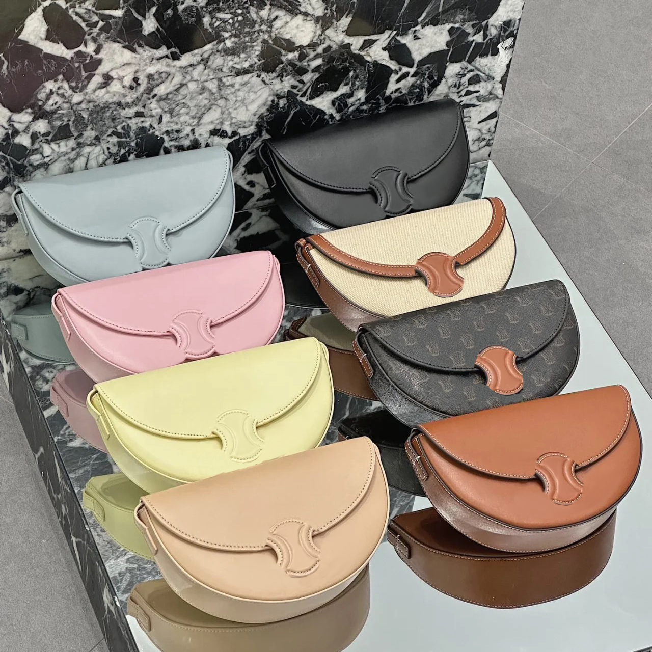 

Women Half moon Croissant designer bag mens teen triomphe Genuine leather the tote bag Luxury Hobo mini pochette fashion clutch Shoulder bags crossbody handbag bags, Mon0gram brown logo