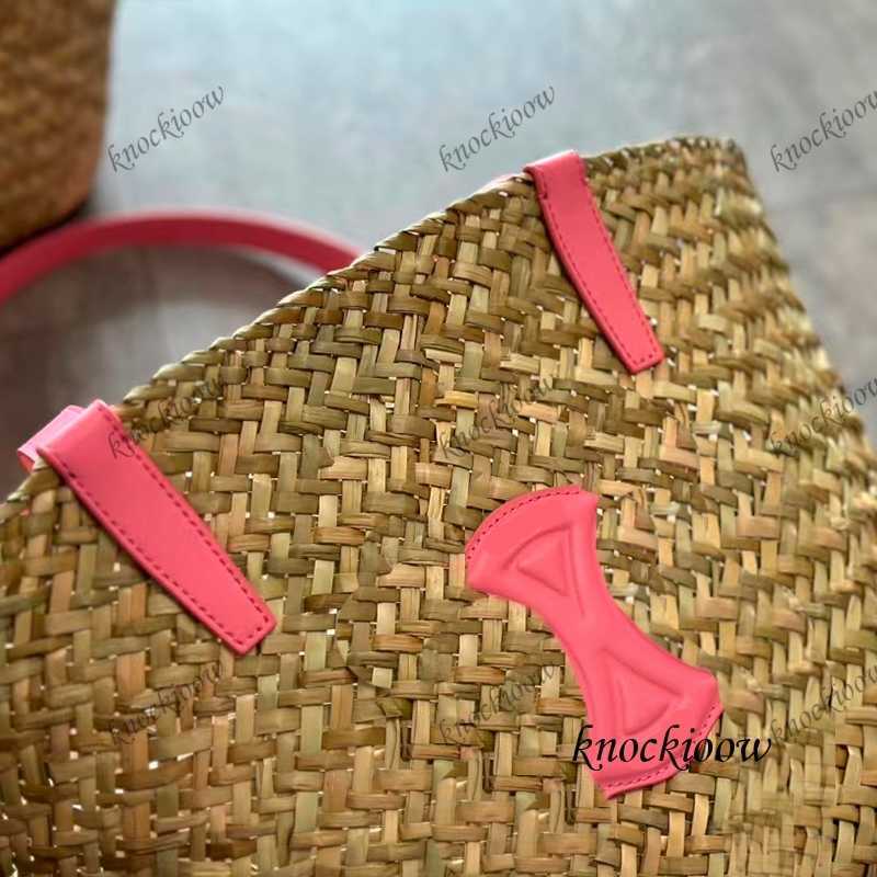 

Famous brand bag raffia straw woven bag woven bag large capacity beach bag bamboo woven bag type vegetable basket the tote bags women summer bag tote bag shopping bag, Pink