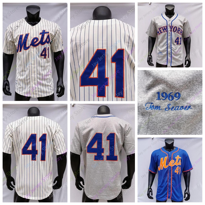 

CUSTOM Baseball Jerseys Tom Seaver Jersey Vintage Hall Of Fame 1969 WS Patch Home Away White Cream Pinstripe Blue Green Grey Black Pullover