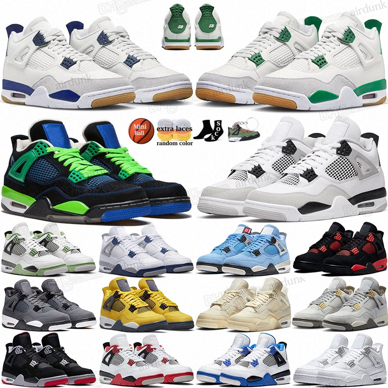 

Retro SB Pine Green 4s Basketball Shoes 4 s Black Cat Military Black White Oreo Thunder Blue Sail Fire Red Pure Money University Blue Neon Bred Men Women Sneakers 36-47, 35
