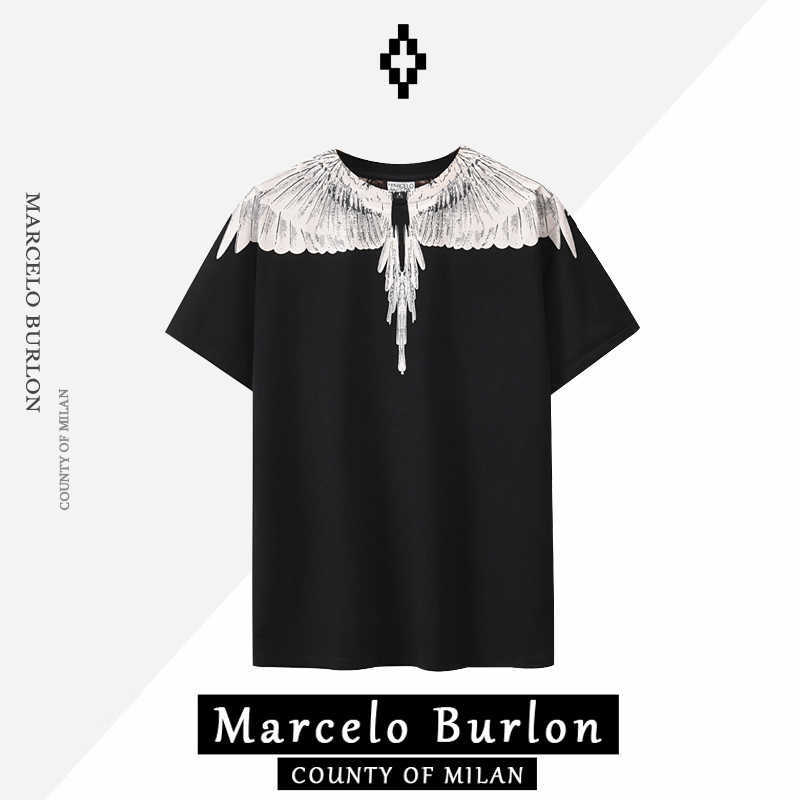 

designer Marcelos Burlons Pink Purple Winged Short Sleeve Men's and Women's Street T-shirts Summer Fashion Ins QIHA, Black2
