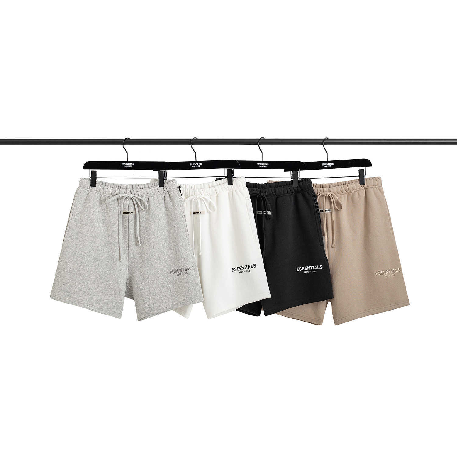 

ESS shorts Luxury Mens Designer Fog double line ESSEN FEARs OF GOD high street drawstring reflective casual cotton shorts casual short, Black (stock)