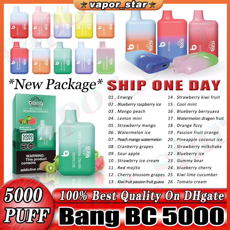 

Original Bang vape puff 5000 Disposable Mesh Coil 24 Flavors E Cigarettes Kit 5000 Puffs 13ml 650mAh Rechargeable Vs elfbar BC5000 lost vape bar mary bars