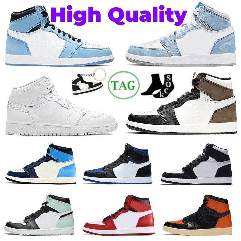 

Jumpman 1 Basketball Shoes Sneakers Fearless Patent Bred Pollen 1s High UNC University Blue Storm Court Purple White Black Toe Pine Green Dark Mocha Chicago Shadow, 23