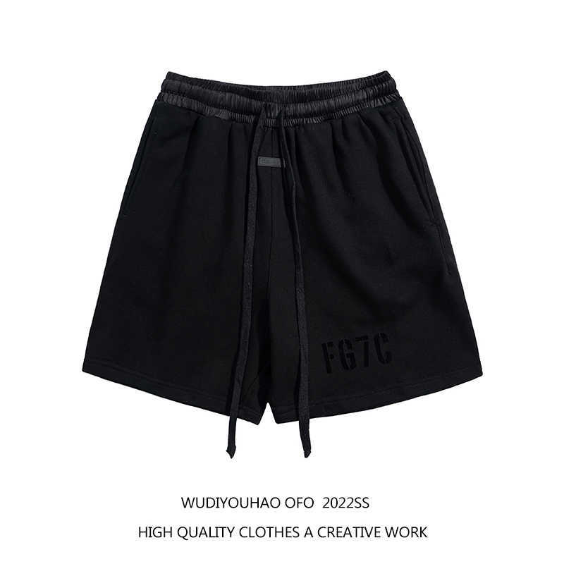 

Ess Designer Short Fashion Casual Clothing Fears of God Fog Season 7 High Street Fg7c Flocking Printed Men's Women's Capris Shorts Pants Streetwear Joggers Sportswear, Black
