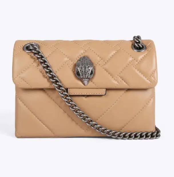 

Kurt Geiger London Kensington Mini Size Metal Chains Bags for Women Luxury Designer Bag Real Leather Cross Body Handbag, Gold pu