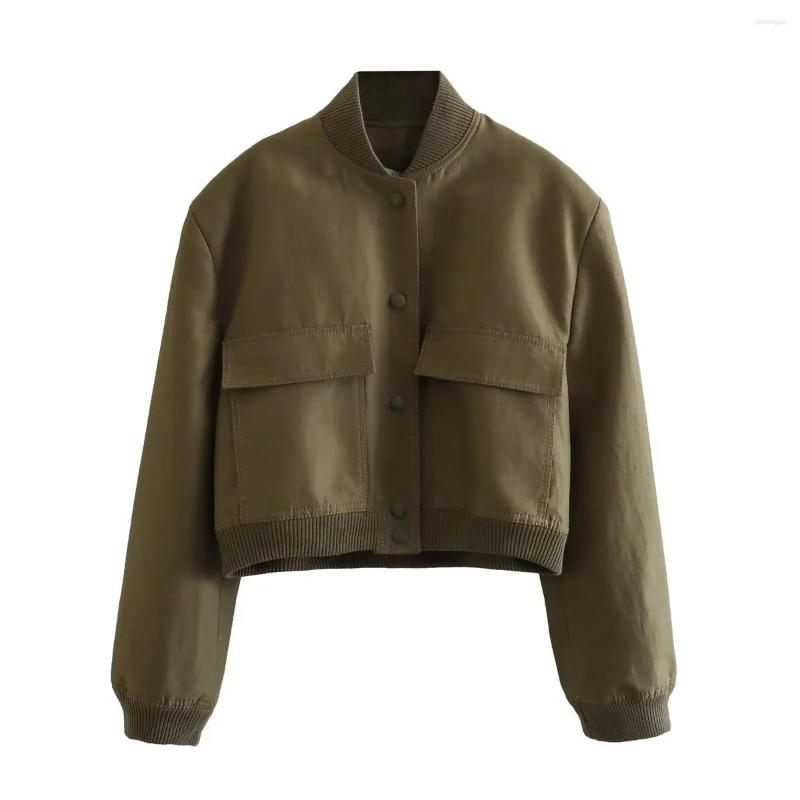 

Women' Jackets Bomber Jacket Women Khaki Army Green Loose Cropped Coat Outerwear Casual Korean Fashion Chic Basic Vintage Pocket Retro Y2k