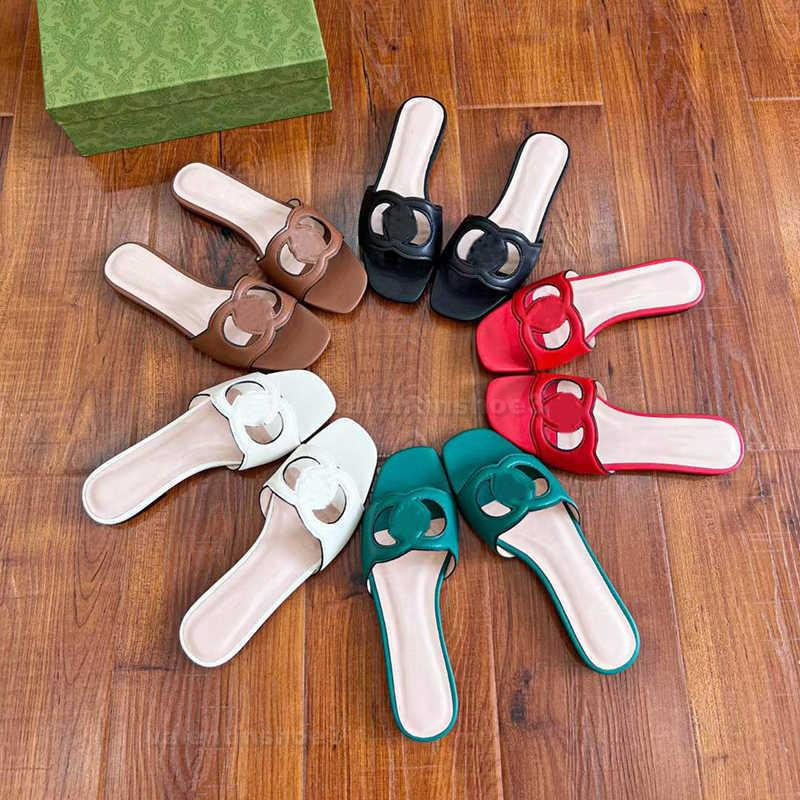 

Women Interlocking Cut-out Slide Designer Sandals Leather Slippe Flat Slides G Girls Fashion Hollow out Rubber Sandal Summer Beach Flip Flops Big Size 35-40