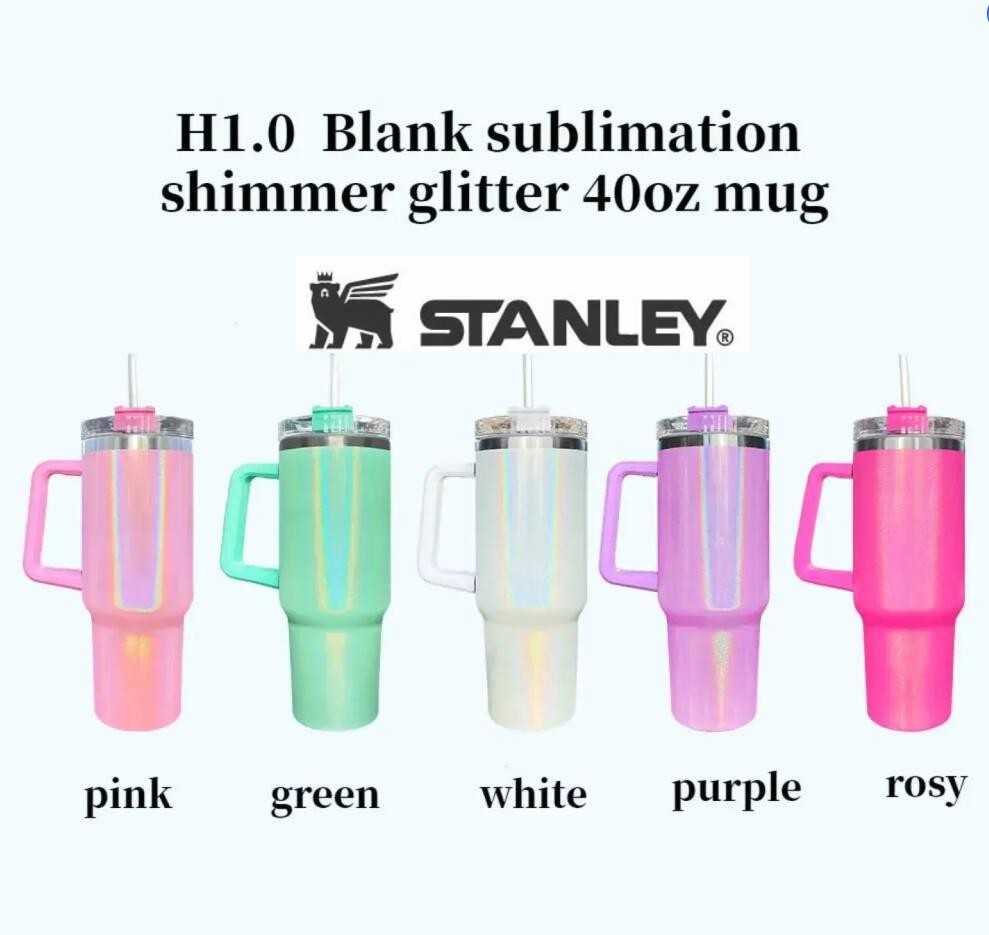 

40oz Glitter with logo tumbler stainless steel with handle lid straw big capacity Shimmer glossy water bottle outdoor camping cup vacuum insulated travel mugs