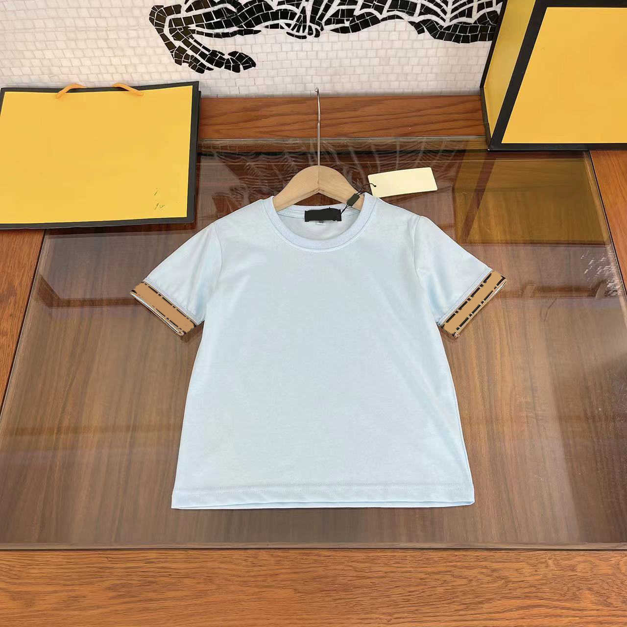 23ss child tshirt toddler tee kid designer t shirt boys Pure cotton double F Ribbon stitching t-shirt High quality kids clothes-image-859312143