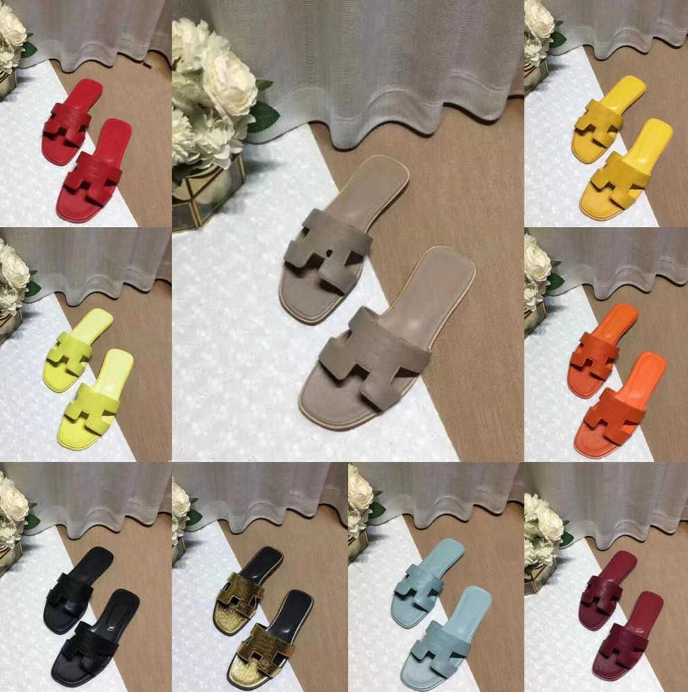 

Women Designer Slippers Lichee Pattern Summer Flat Bottom H Letter Sandal Slipper Flip Flops Luxury Flat Solid ColorWomen Outdoor Beach Sandals, 20