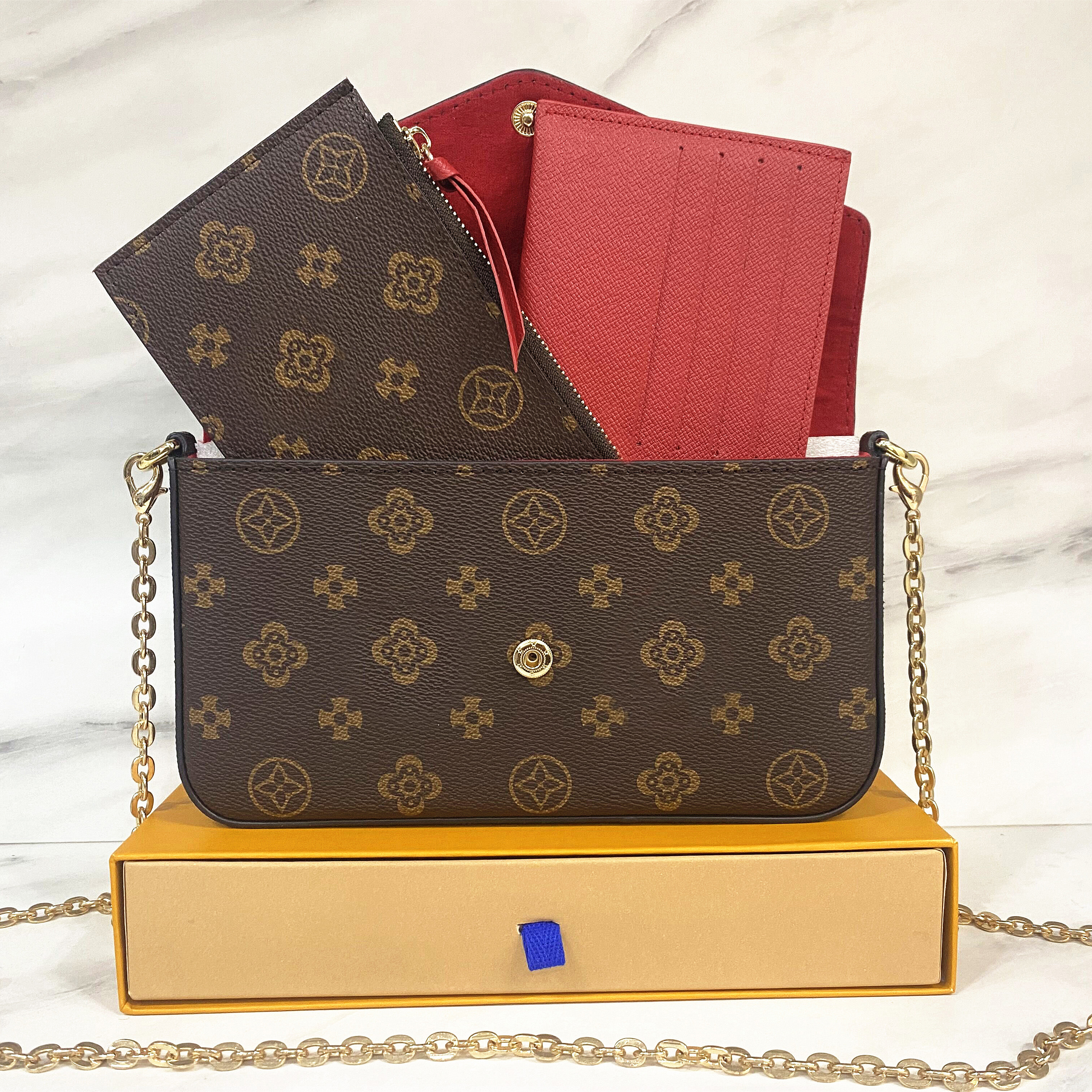 Lady Clutch Crossbody Felicie Pochette M61276 Shoulder Bags Handbags Designer Bags Wallets 3 in 1 Ladies Flap Bag High Gold Chain