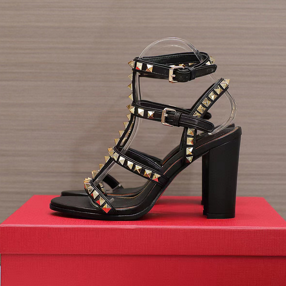 

Stud Gladiator Sandals mules heeled Chunky Block heels Square open-toe shoes 95mm women's luxury designers High heeled sandals Evening shoes factory footwear, 9#