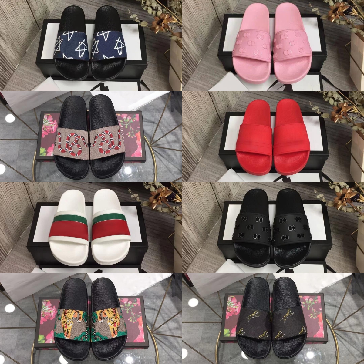 

Designer Shoes Men Slippers Women Sandals Classic Flat Slides Platform Rubber Slipper Animal Letter Graphic Printing Fashion Loafers Flip Flops 35-48