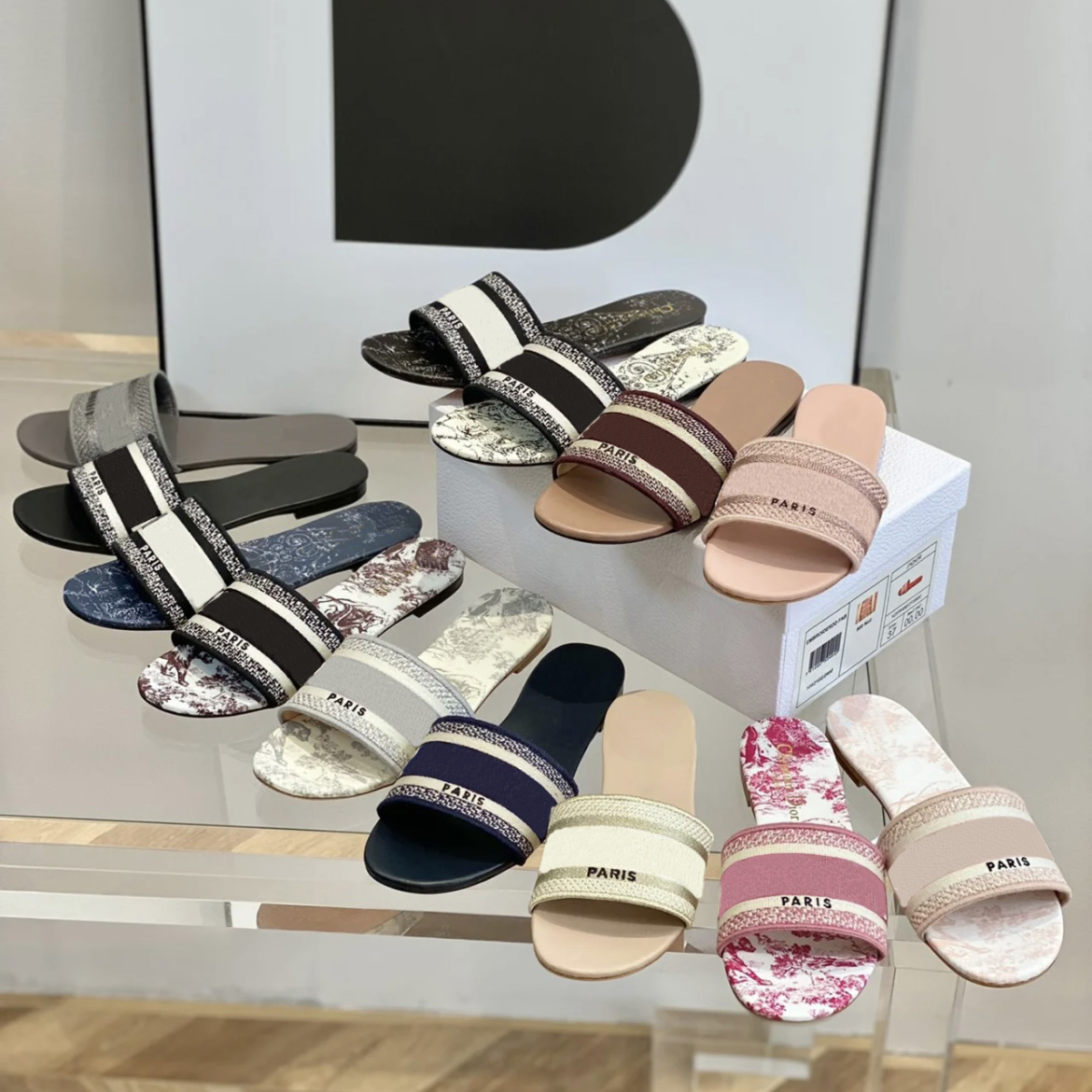 

Luxury Paris Embroidery Designer Slippers Women's Sandals Summer Beach Stripe Casual Flat Shoes Slippers Women's flip-flops Embroidery Letters 34-42, #15