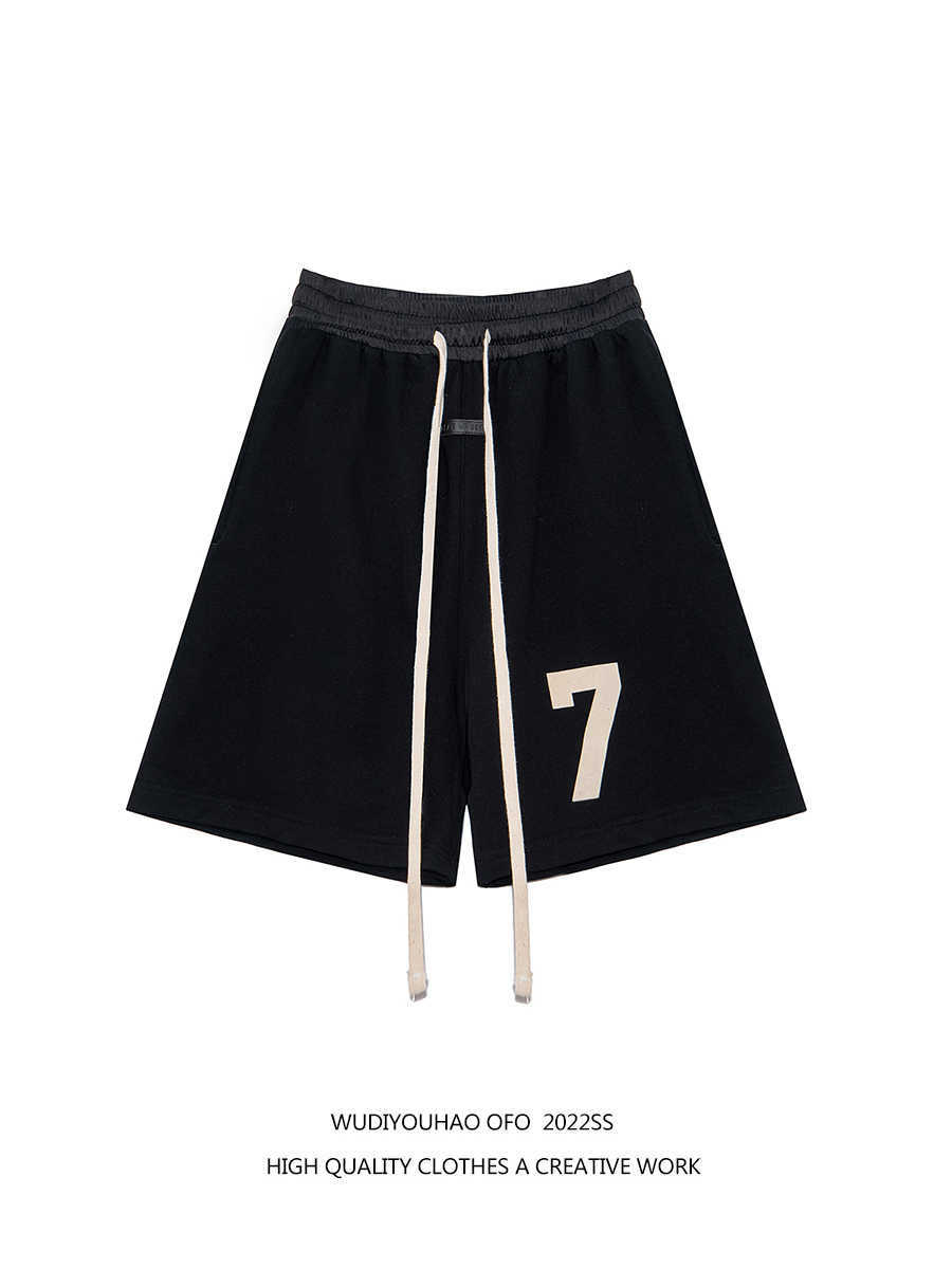 

Ess Designer Short Fashion Casual Clothing Fears of God Season 7 Digital 7 Flocked Drawstring Shorts Men's Fog High Street Loose Pants Streetwear Joggers Sportswear, Black