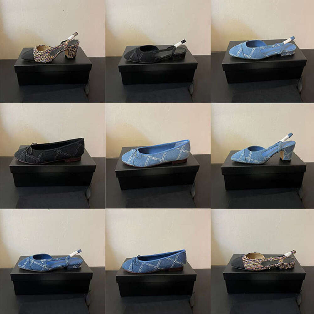 Designer Ballet Shoes Slingbacks Sandal Bow Flat Shoe Denim Blue Lady Leather Pumps Casual Street Party Office Shoes NO488-image-921581935