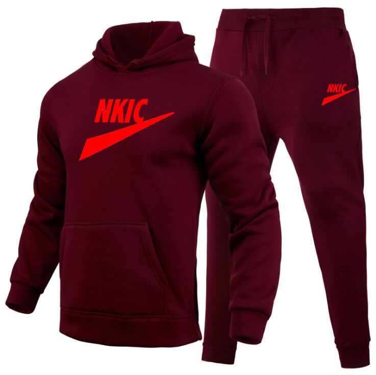 

New Men's Tracksuits Casual Autumn New Hoodies Pants Tracksuit Sportswear Long Hooded with Sweatshirts Set Male Clothes Plus Size, Wine red