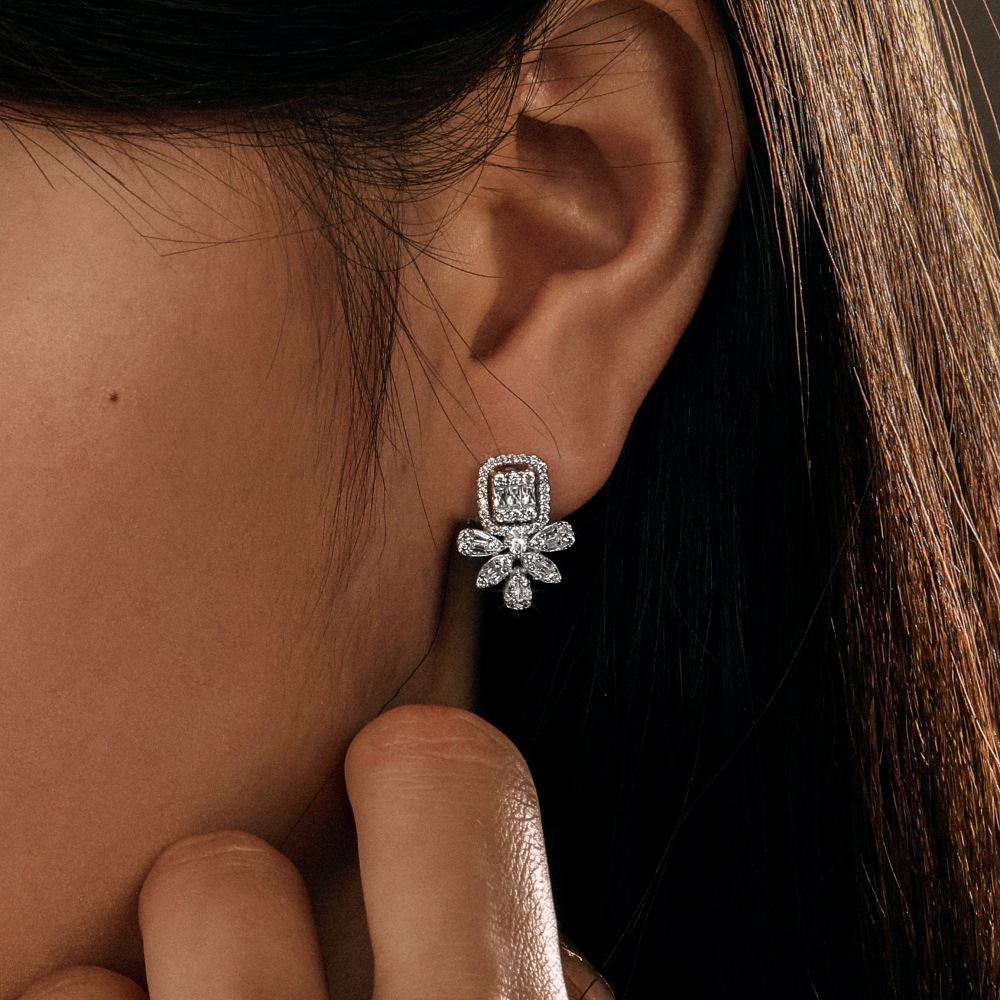 Flower Lab Diamond Dangle Earring 100% Real 925 sterling silver Wedding Drop Earrings for Women Bridal Promise Jewelry Gift