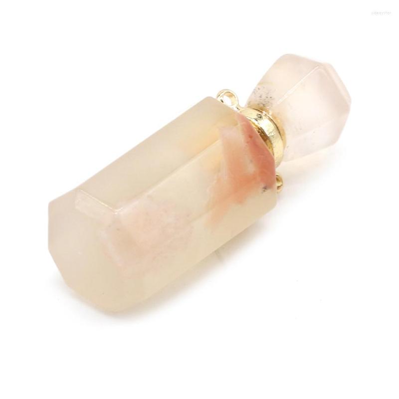 

Pendant Necklaces Sakura Agate Natural Semi-precious Stone Perfume Bottle Essential Oil Diffuser For Jewelry Making DIY Necklace Gift