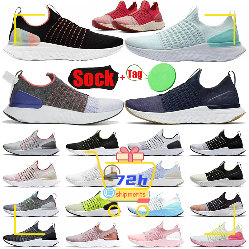 

men react Phantom FK2 running shoes womens trainers Triple Black Fly White knit MOC Game Royal Bumblebee Breathable light mens outdoor sports sneakers size 36-45, Colour# 1