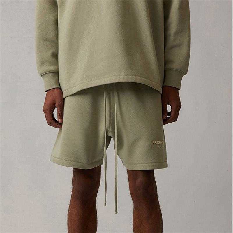 

Ess Designer Short Fashion Casual Clothing Fears of God Fog Essen Flocking Letter Men's Women's Couple Pants Loose Cotton Shorts Summer Sportswear Streetwear, Green