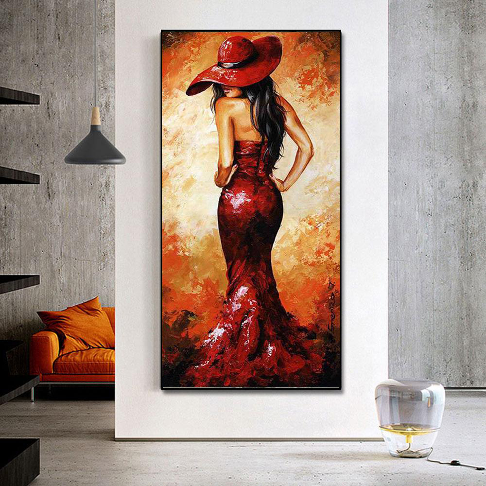

Pop Art Red Dress Sexy Women Canvas Oil Paintings Poster and Print Wall Art Picture for Living Room Cuadros Home Decoration