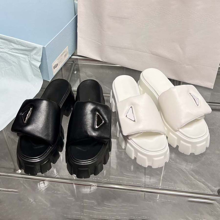 

Slippers Slide Platform Sandals Shoes Slip-on Triangle Logo Flats Sandal Women Luxury Designer Slides Slipper Factory Footwear Summer Slippers, #4