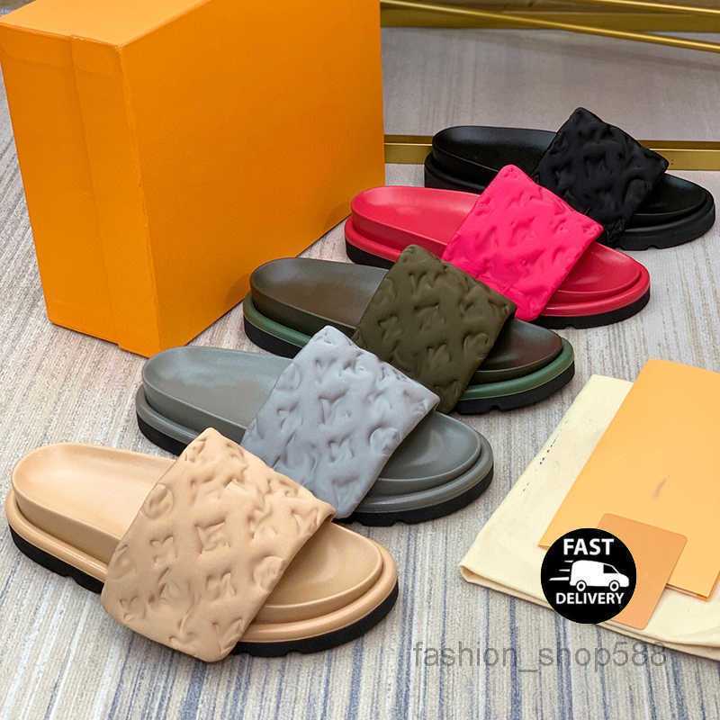 

Designers Pool Pillow Mules Women Sandals Sunset Flat Comfort Mules Padded Front Strap Slippers Fashionable Easy-to-wear Style Slides, Color 4